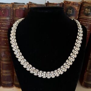 Silver Metal Necklace with Crystal Accents